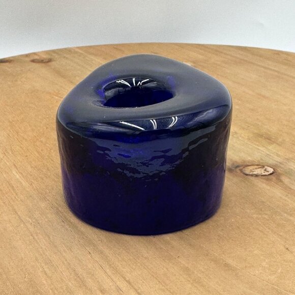 Cobalt Blue Blenko Candle Holder Tear Drop Taper Candle Holders Mid Century Mode - Picture 12 of 12
